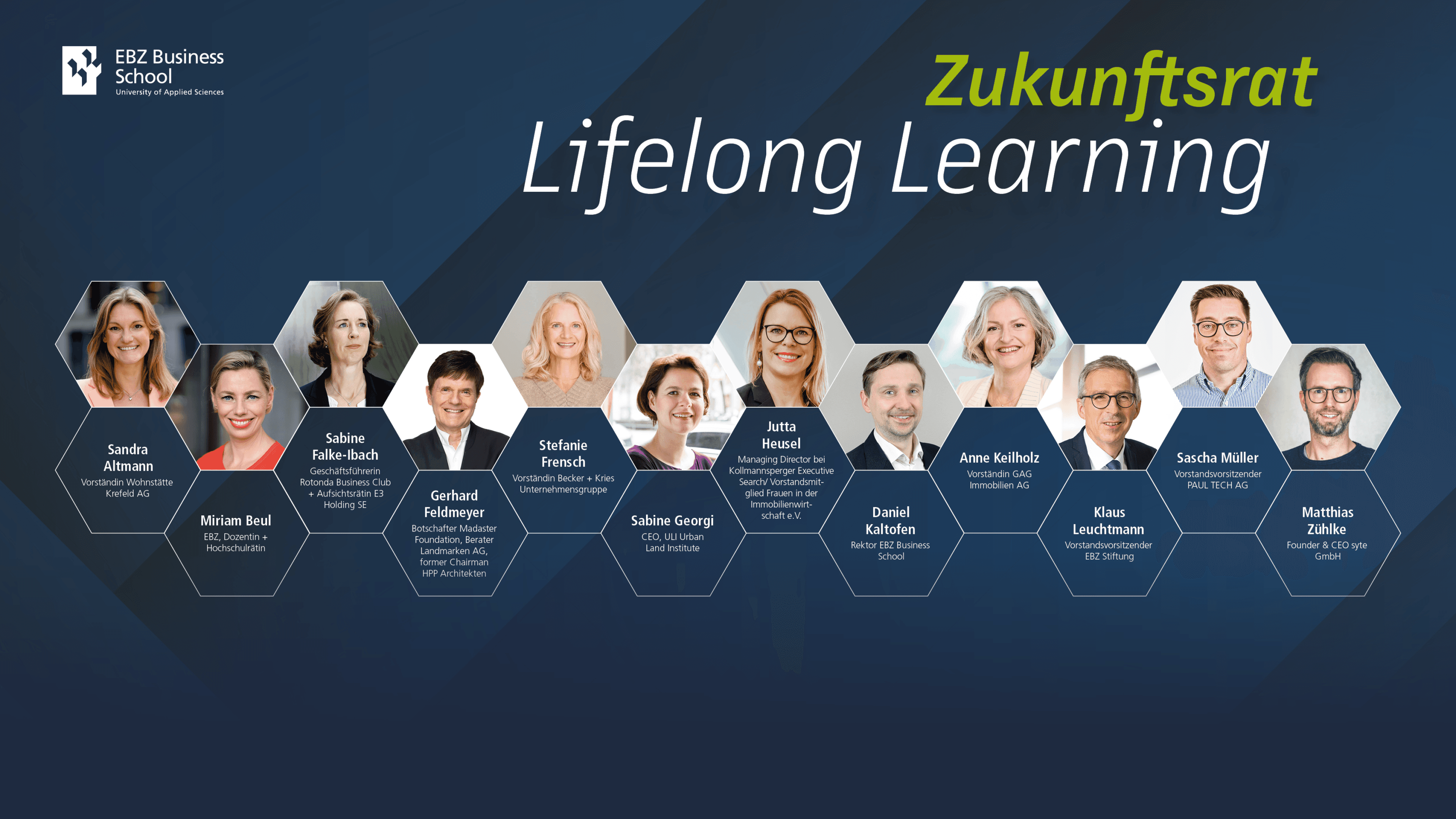 Die EBZ Business School (FH) in Bochum hat den Zukunftsrat Lifelong Learning ins Leben gerufen, um berufsbegleitende Studiengänge gezielt zu fördern. Mit einem besonderen Schwerpunkt auf den neuen MBA Real Estate bündelt der Beirat das Fachwissen erfahrener Expertinnen und Experten der Immobilienbranche, die die Hochschule mit innovativen Ansätzen unterstützen.